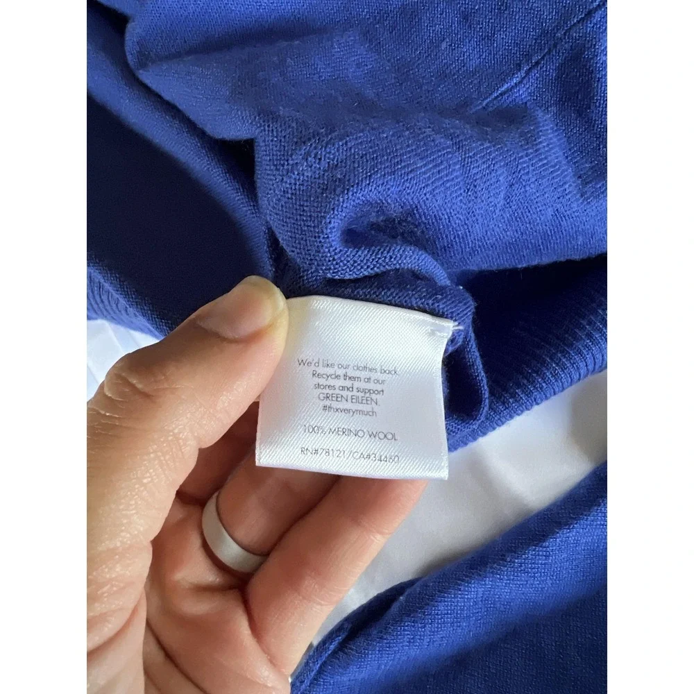 Eileen Fisher Woman Sweater Womens 1X Blue Merino Wool Asymmetrical Hem Pullover - Picture 6 of 13